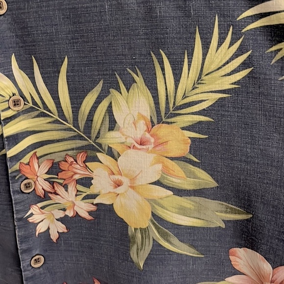 Jamaica Jaxx Hawaiian Floral Leaf Print Shirt 100% Silk Mens XXL Wooden Buttons - Picture 4 of 6